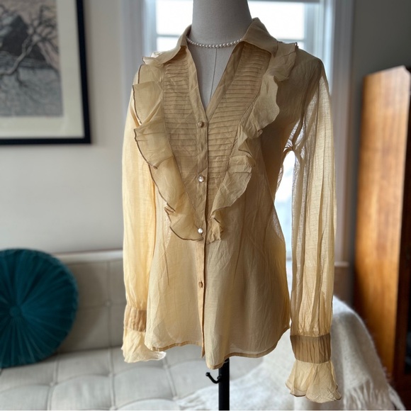 Oscar de la Renta Tops - Oscar de la Renta Sheer Cotton/Silk Romantic Pintuck Ruffle Blouse, NWT